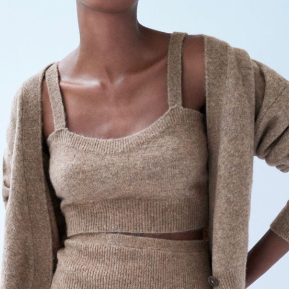 Zara Brown Wool Cropped Tank/Bralette Small